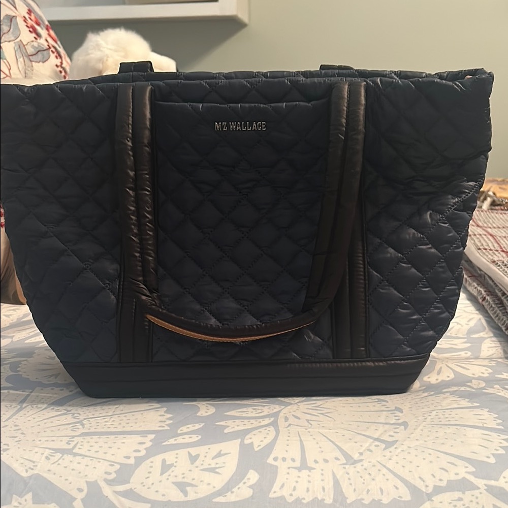MZ Wallace Navy Blue Quilted Tote Bag